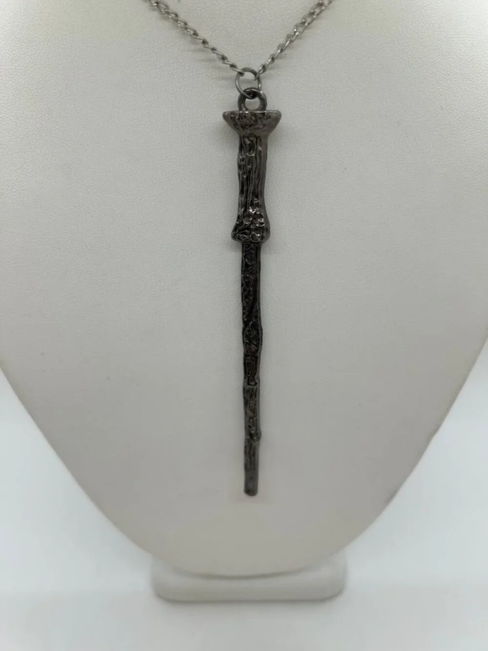 Wizard Magic Wand Necklace Pendant Silvertone Goth Fantasy Film Prop Costume